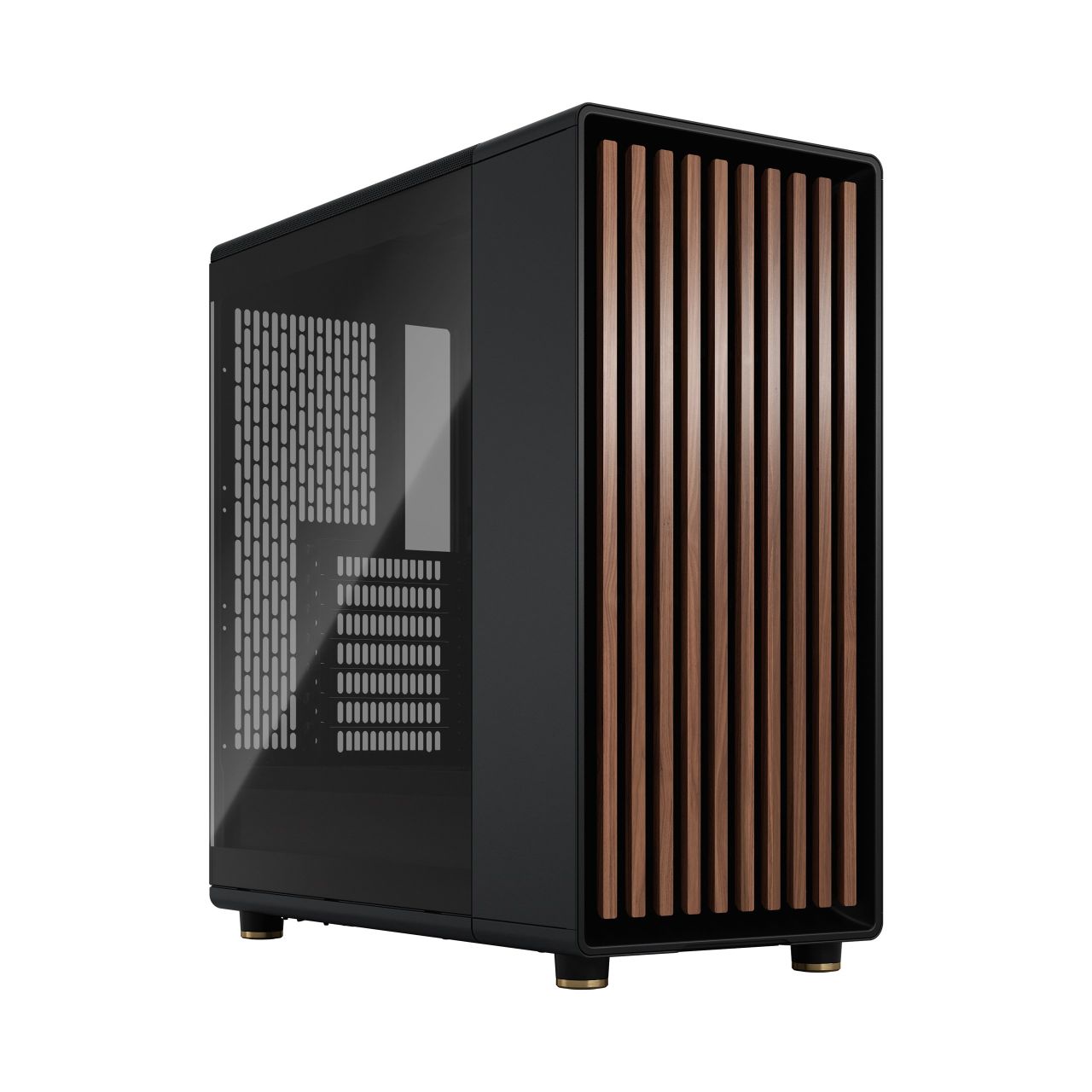 Fractal North | Black Tempered Glass | <b>Front IO:</b> 1x USB Type-C + 2x USB Type-A + 2x 3.5mm In/Out Audio Jacks | <b>Fans:</b> 6x 120mm