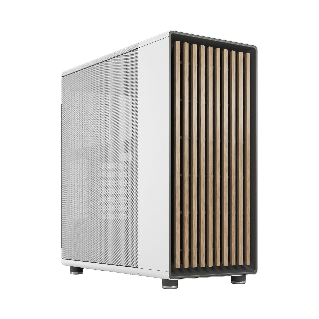 Fractal North | White Mesh | <b>Front IO:</b> 1x USB Type-C + 2x USB Type-A + 2x 3.5mm In/Out Audio Jacks | <b>Fans:</b> 6x 120mm
