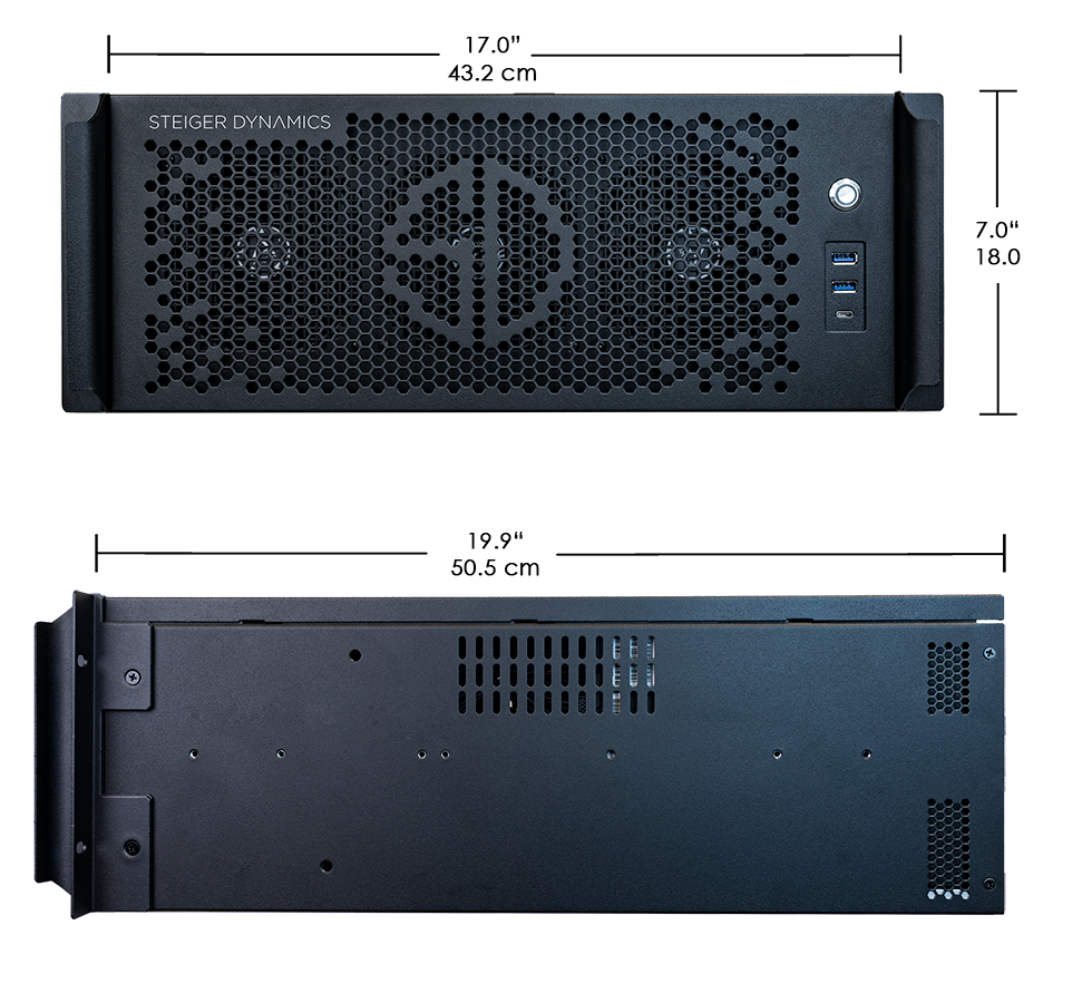 <b>INFINITUM II</b> 4U <b>Maximum Airflow</b>, Black, Rack-Mountable Chassis with <b>360mm AIO Liquid-Cooling Support, 20" length</b>, 1x 5.25" front bay, front USB-C / 2x USB-A 3.0/3.1, Made in USA